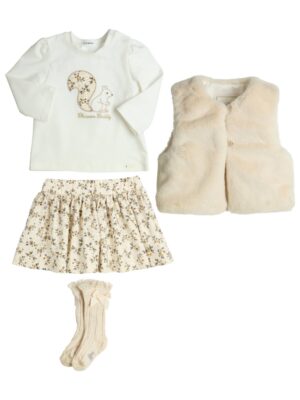 Longsleeve eekhoorntje + rokje + bontje + kousjes