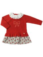 Jurk rood met kraagje en rok met strikjes - DR KID