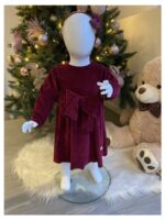 Kerstjurk fluweel met strik bordeaux - LIENA COLLECTIE