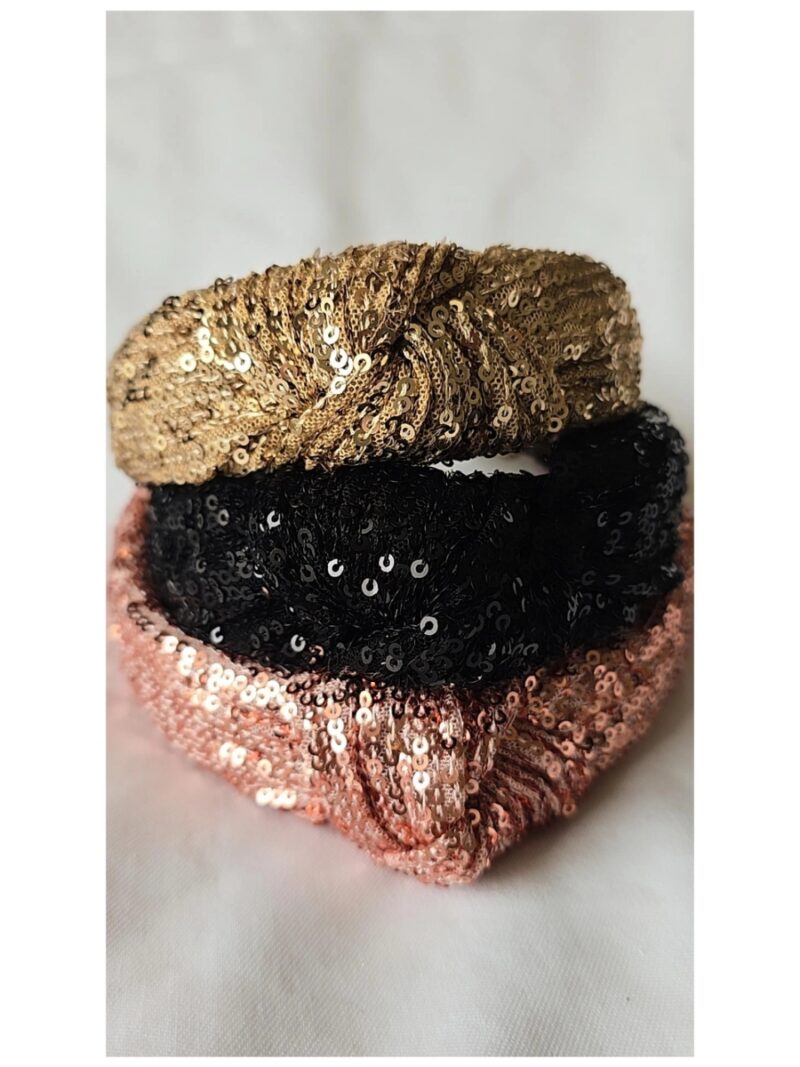 Diadeem met knoop en fijne pailletten zwart - BY MEV
