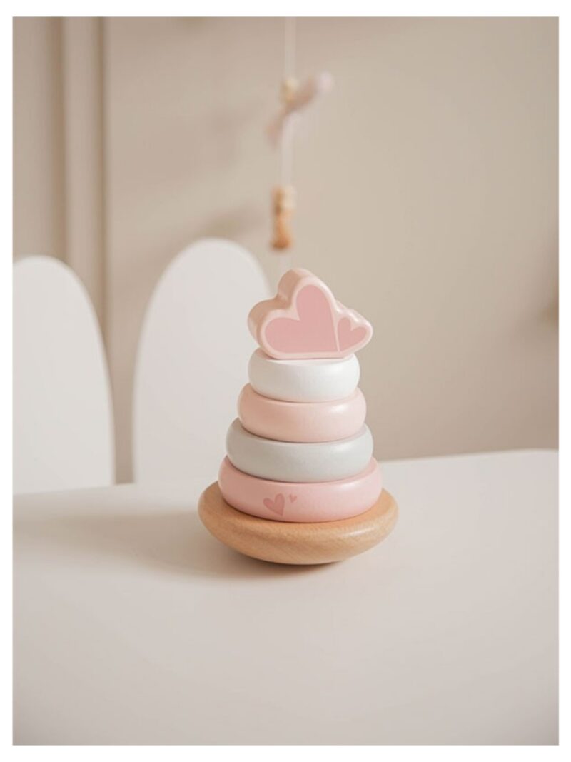 Houten balans stapelringen roze - LABEL LABEL