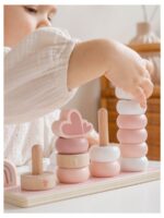 Houten stapelringen roze - LABEL LABEL
