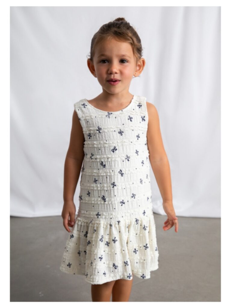 Jurk off-white met blauwe strikjes - MAYORAL 