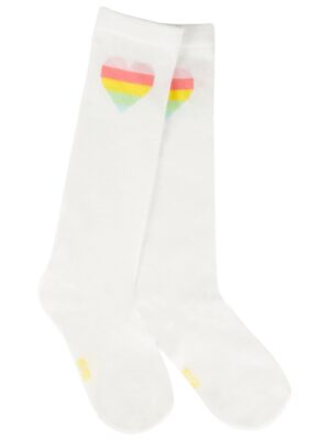 Kniekousen ecru met regenboog hartje - SOMEONE