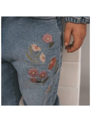 Stretch Denim | Baggy Jeans met bloemen - YOUR WISHES