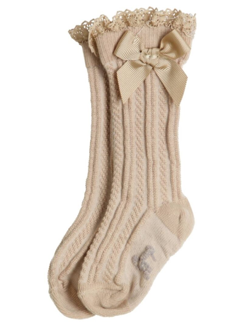 Kniekousen Kite met strikje beige - GYMP
