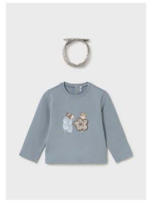 Longsleeve bloem + haarband zachtblauw - MAYORAL