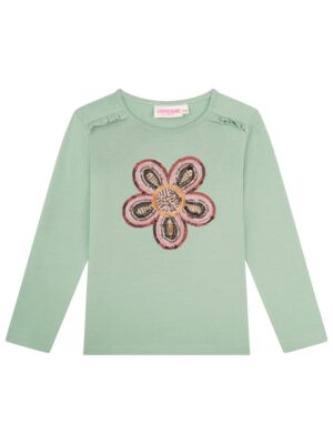 Longsleeve bloem met pailletten muntgroen - SOMEONE