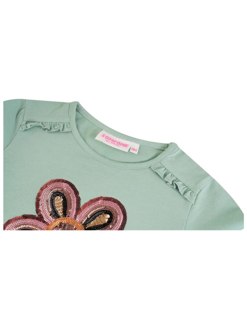 Longsleeve bloem met pailletten muntgroen - SOMEONE