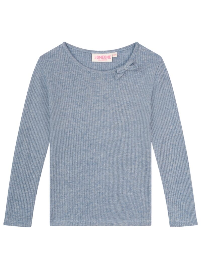 Longsleeve met fijne glitter en strikje blauw - SOMEONE