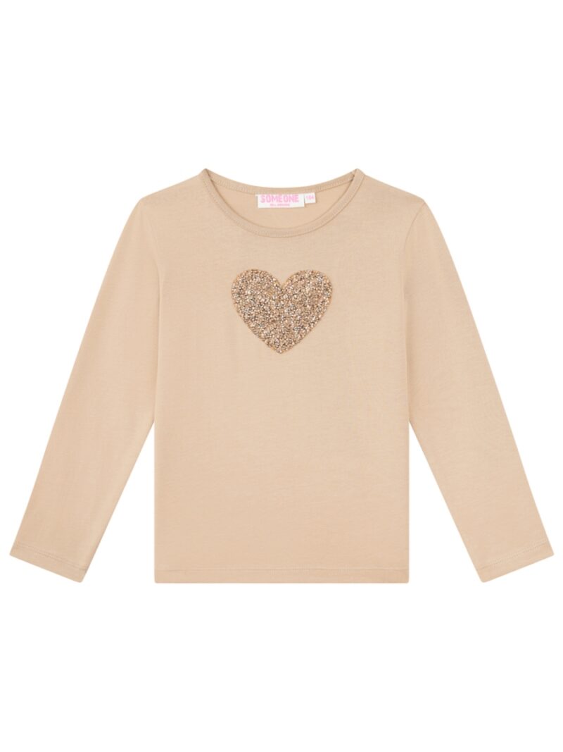 Longsleeve met glitterhartje beige - SOMEONE