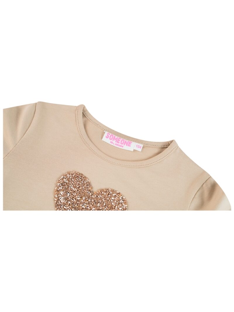 Longsleeve met glitterhartje beige - SOMEONE