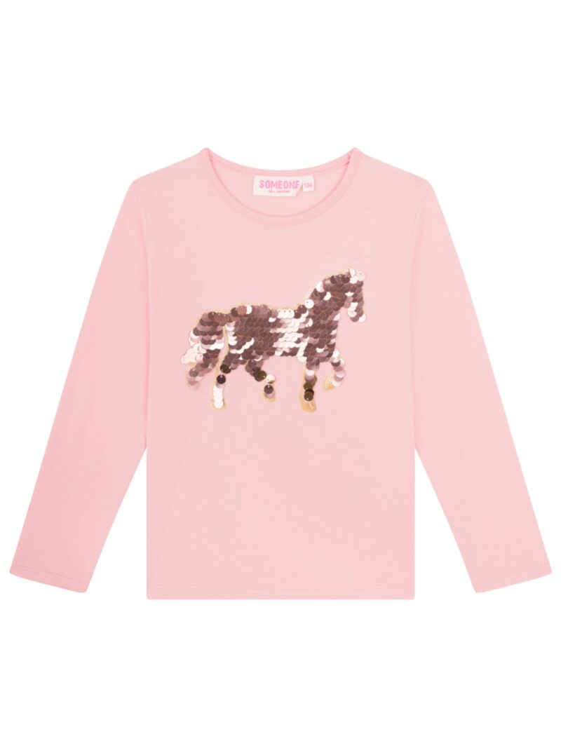 Longsleeve paard met pailletten roze - SOMEONE