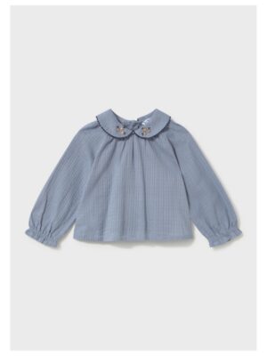 Blouse blauw met bloemen op kraagje - MAYORAL