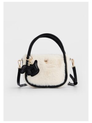 Faux-fur handtas beige/zwart met bedeltjes - MAYORAL