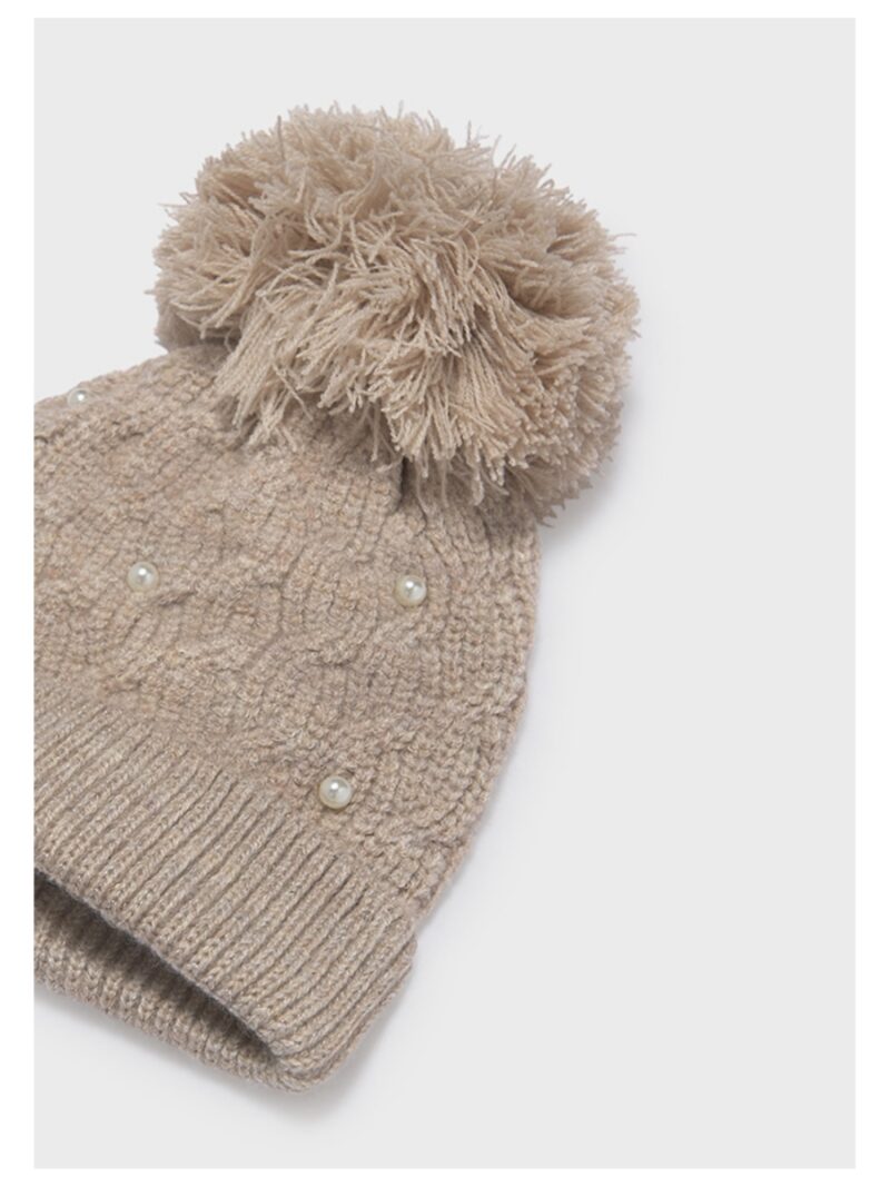 Muts met pompon en pareltjes beige - MAYORAL