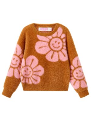 Trui bruin met grote roze bloemen - SOMEONE