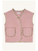 Vestje fleece met bloemenrand roze - HUST AND CLAIRE