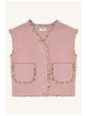 Vestje fleece met bloemenrand roze - HUST AND CLAIRE