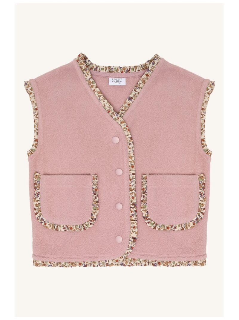 Vestje fleece met bloemenrand roze - HUST AND CLAIRE