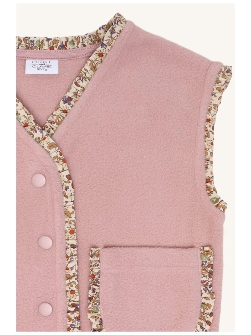 Vestje fleece met bloemenrand roze - HUST AND CLAIRE