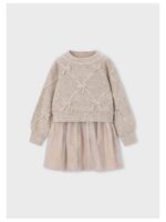 2-delige jurk beige met strikjes - MAYORAL