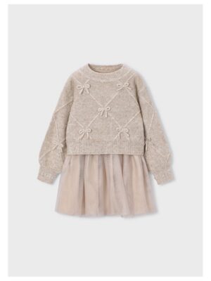 2-delige jurk beige met strikjes - MAYORAL