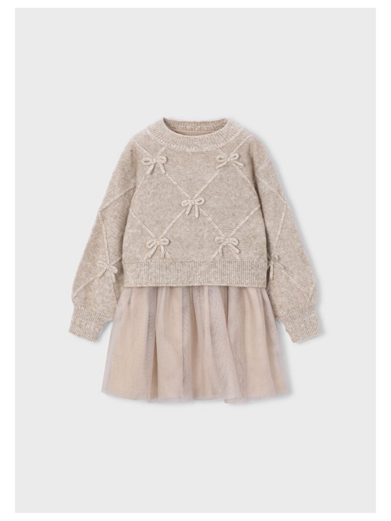2-delige jurk beige met strikjes - MAYORAL