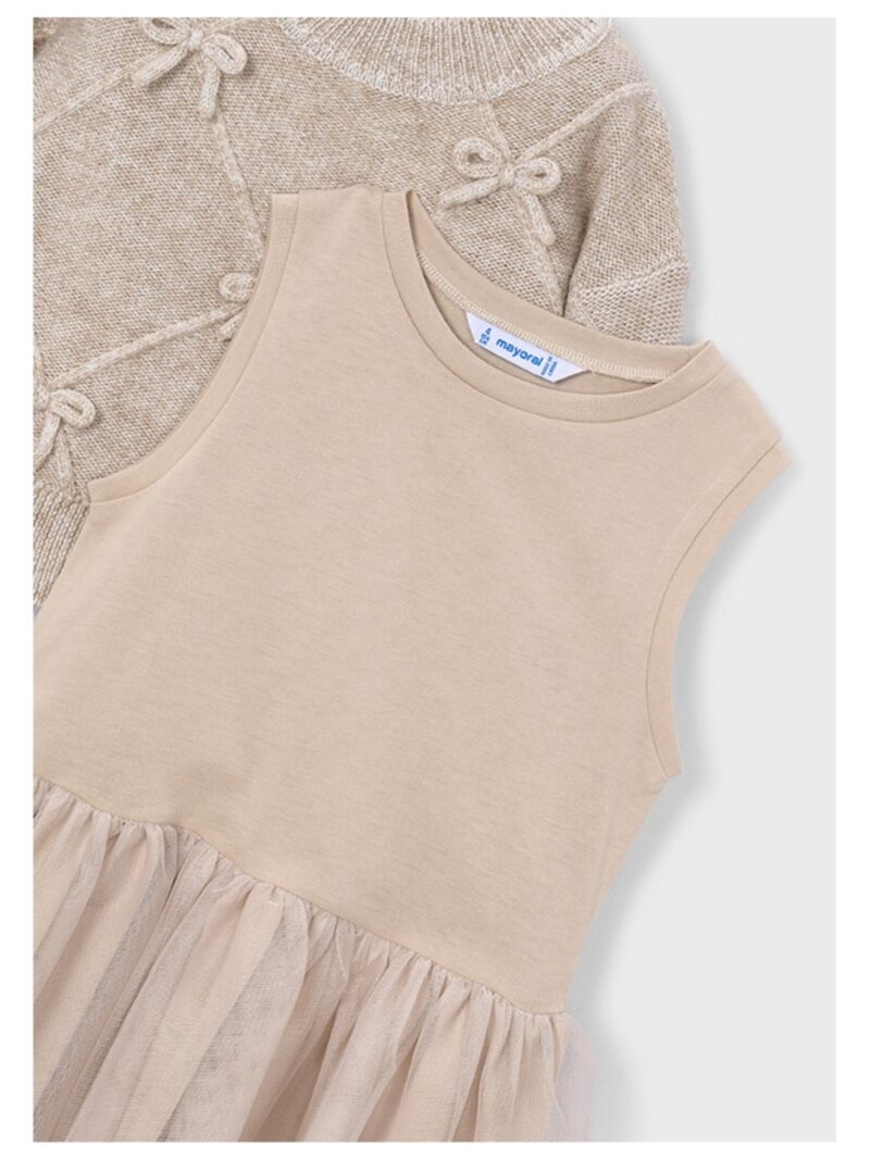 2-delige jurk beige met strikjes - MAYORAL