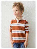 Poloshirt terracotta/blauw/off-white gestreept - MAYORAL