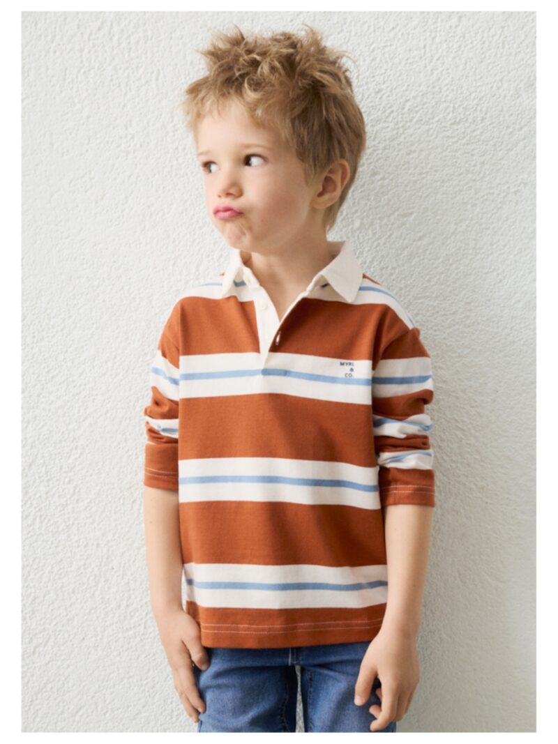 Poloshirt terracotta/blauw/off-white gestreept - MAYORAL